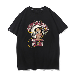 星际牛仔探索科幻创意太空宇航员纯棉男士短袖潮流体恤宽松半袖潮