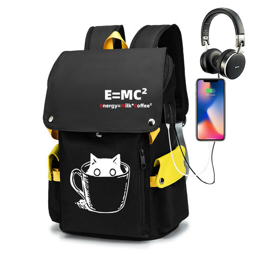 E=MC²爱因斯坦质能方程咖啡猫猫物理学双肩包背包初高中学生书包