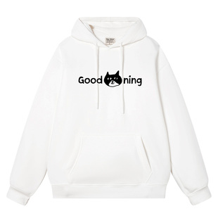 good morning小黑猫美式连帽情侣运动卫衣高街男女新款宽松冬款