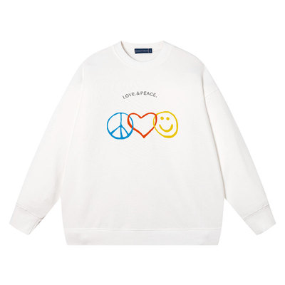 街头潮流反战衣服和平与爱主题印花潮牌秋冬圆领无帽套头卫衣男女