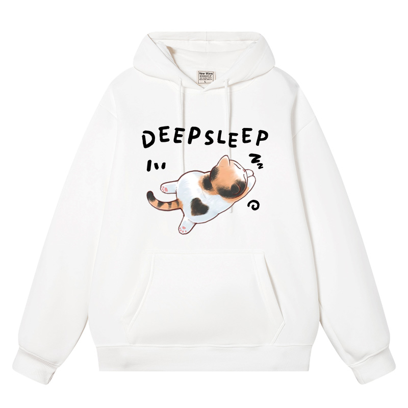 秀洛deep sleep  深度睡眠三花猫搞笑个性连帽卫衣男上衣外套帽衫