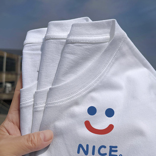 半袖 纯棉短袖 衣服情侣装 夏季 T恤 宽松痛衣 秀洛nice笑脸打底衫