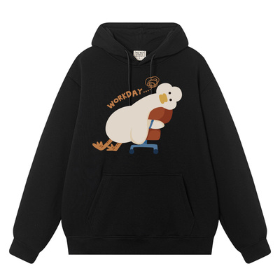 秀洛不想工作躺着鸭趣味猫趣连帽卫衣男女长袖秋冬季上班