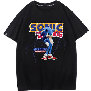 秀洛刺猬索尼克t恤短袖宽松纯棉圆领体恤打底衫卡通动漫衣服半袖