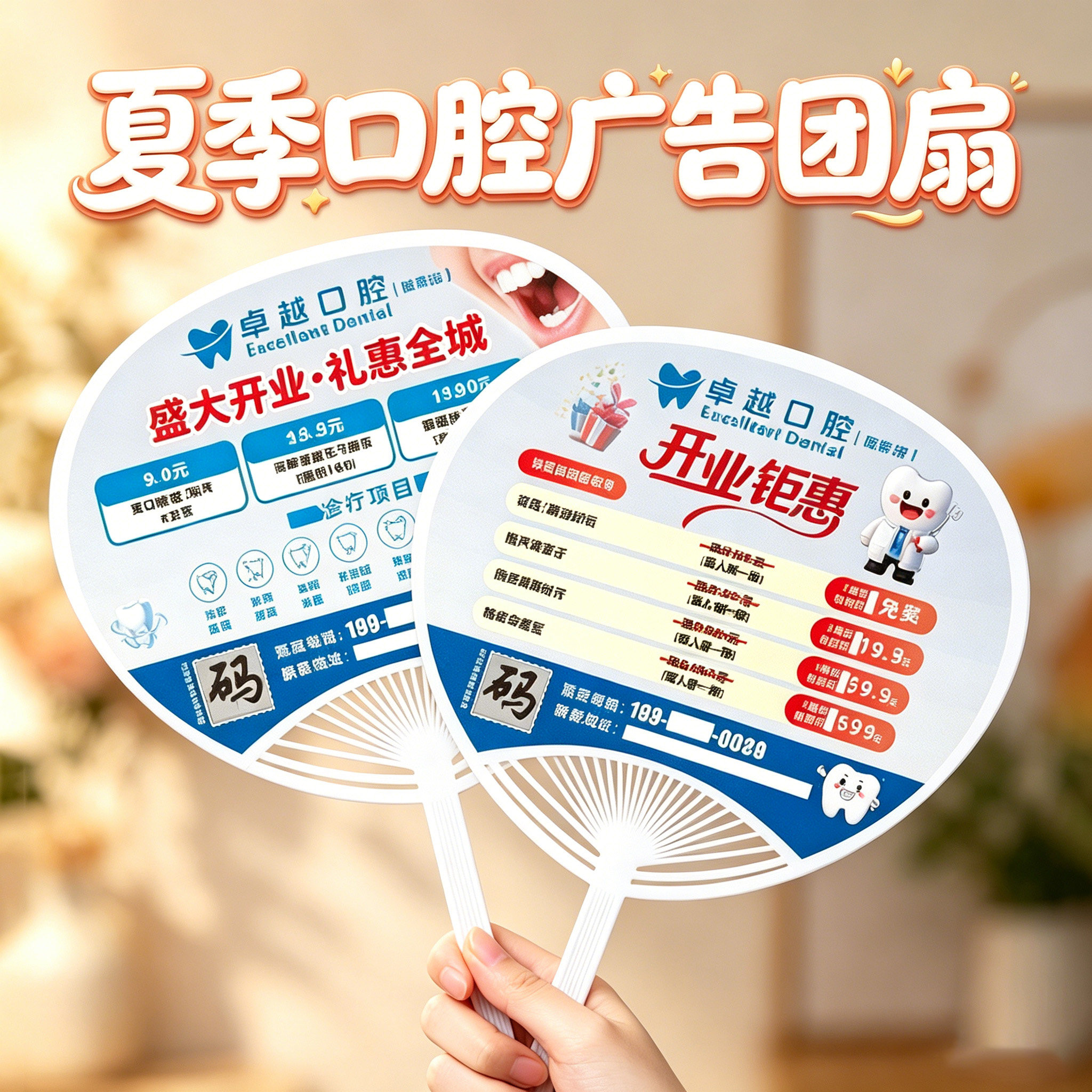 广告扇定制团扇订做宣传扇印刷logo口腔诊所PP卡通塑料小扇子制作