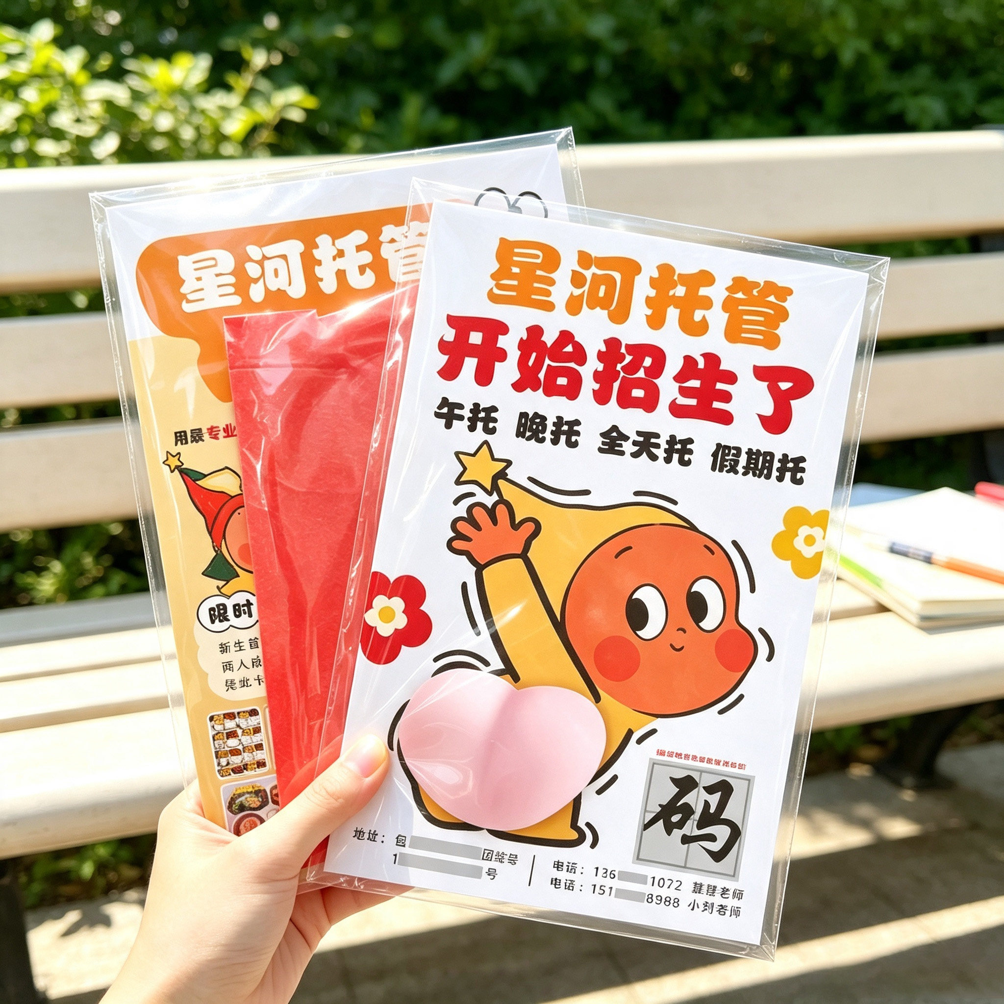 开学季招生捏捏乐课程表定制舞蹈美术托管班地推拓客红领巾礼品包