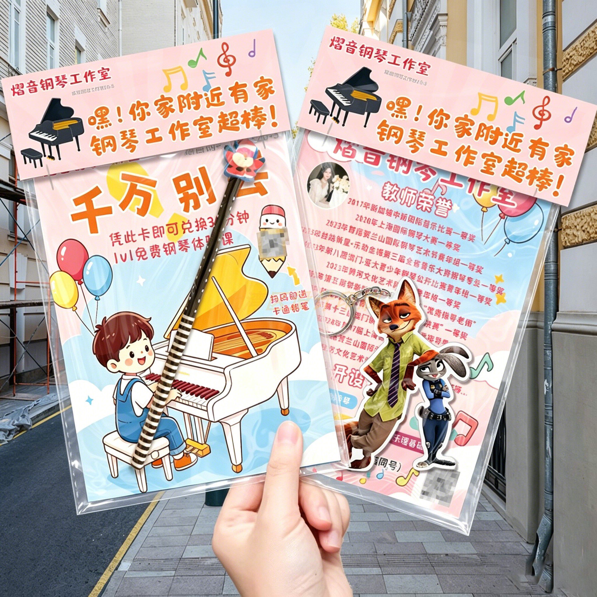 钢琴招生宣传单定制作地推引流小礼品钥匙扣挂件铅笔红领巾物料包