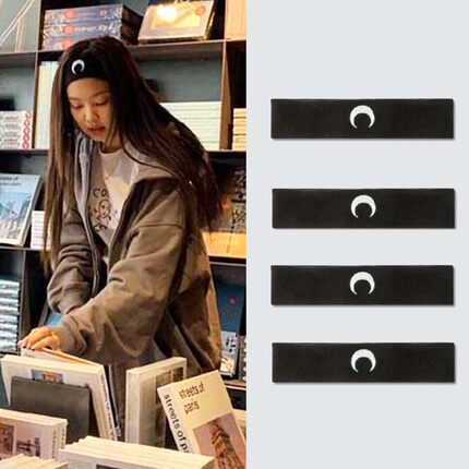 Jennie同款月牙发饰ms吸汗头巾弹力刺绣月亮发带健身头带头套女