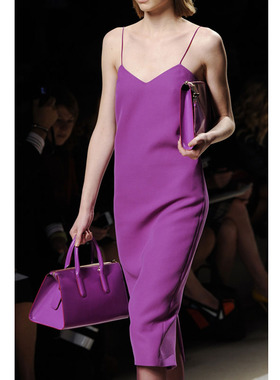 Jennie  IU同款紫色吊带气质连衣裙纯色修身显瘦中长款裙子女23夏