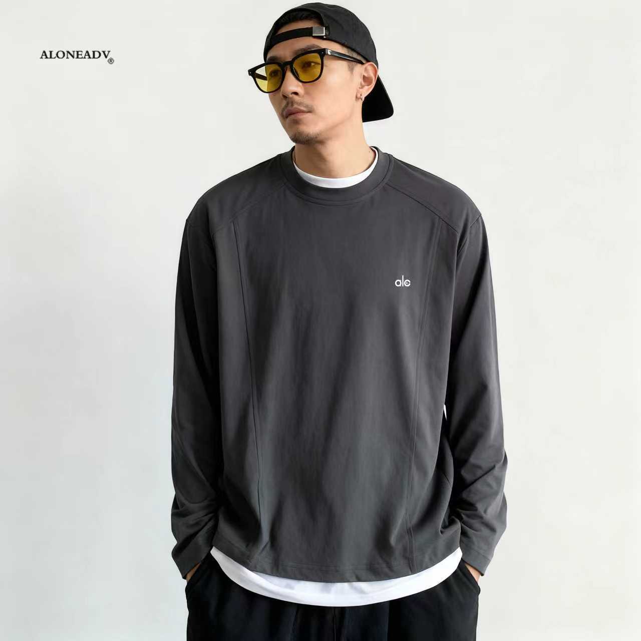 ALONEADV 长袖t恤男秋冬季美式复古重磅圆领卫衣黑白色内搭打底衫