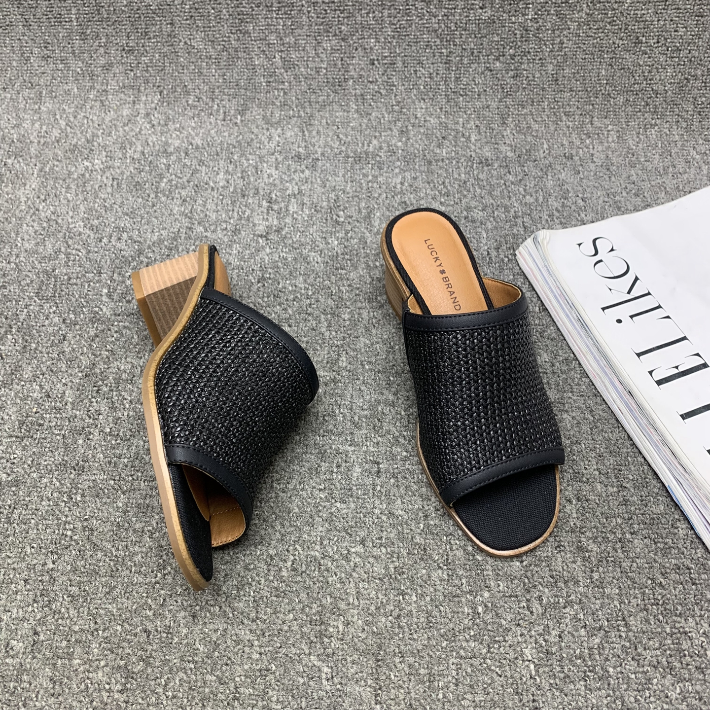 夏季外穿编织镂空透气粗跟一脚蹬复古时尚一字拖XU