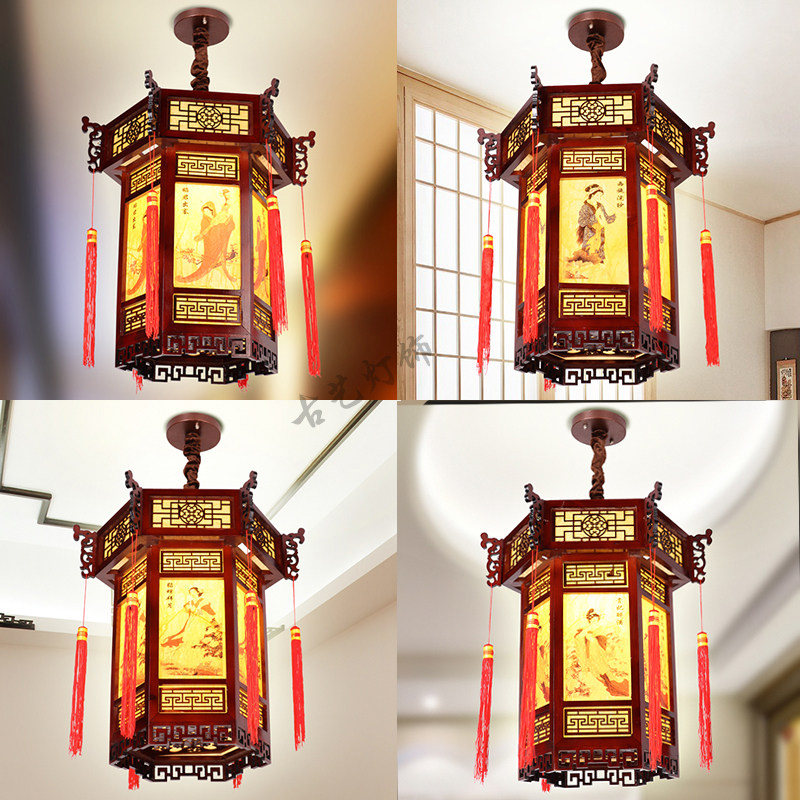 中式实木雕花宫灯仿古宫廷祠庙灯笼吊灯古典火锅店包厢灯门头灯具