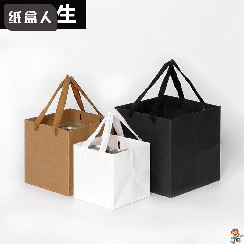 礼品袋手提纸袋正方形透明包装袋方形黑色方底购物袋礼物宽底