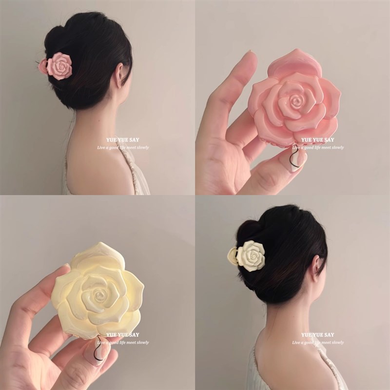 2024新款立体玫瑰花后脑勺发量少发夹抓夹发饰小号夹子头饰女发卡
