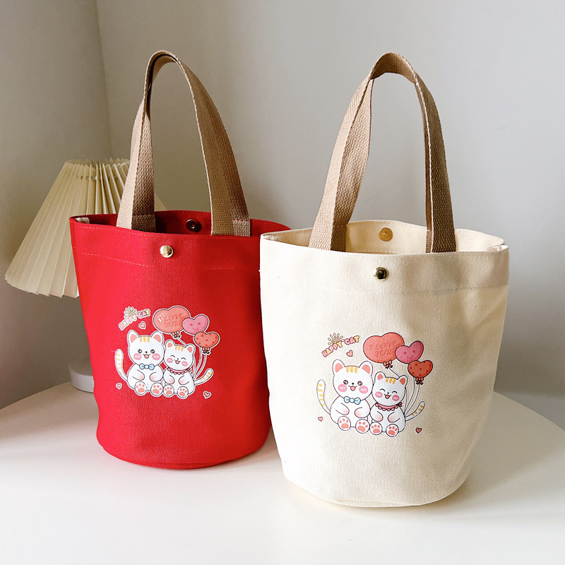 帆布手提包女宝妈外出简约小巧立体拎包通勤加厚上班便当饭袋定制