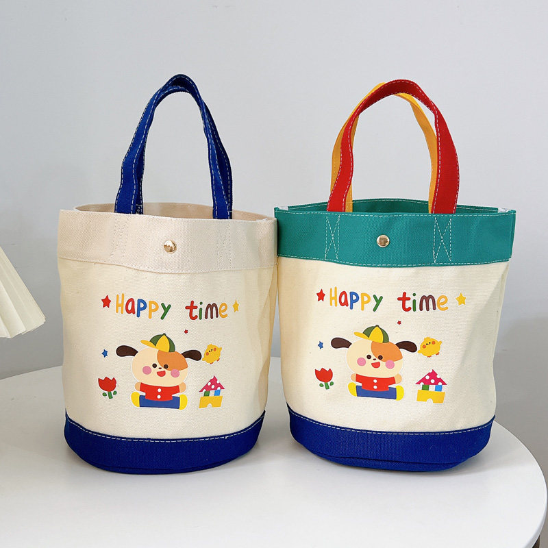 手拎帆布包女包小包水桶包拼接撞色便当包饭盒袋帆布袋定制印logo