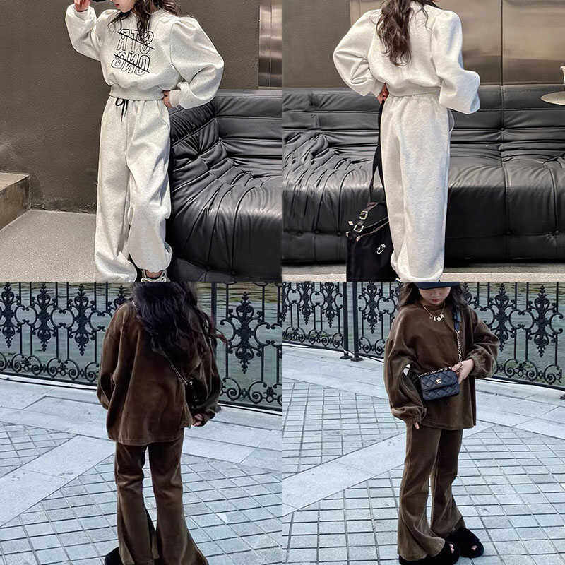 女童套装2026秋冬新款字母加绒加厚卫衣儿童洋气休闲裤时髦两件套