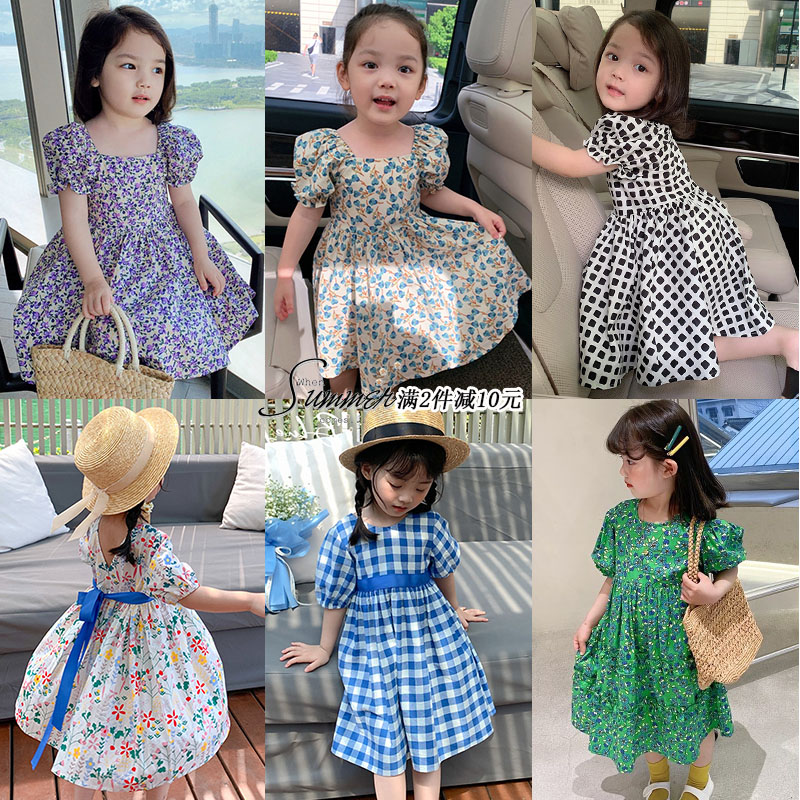 女童连衣裙2021新款夏方领法式