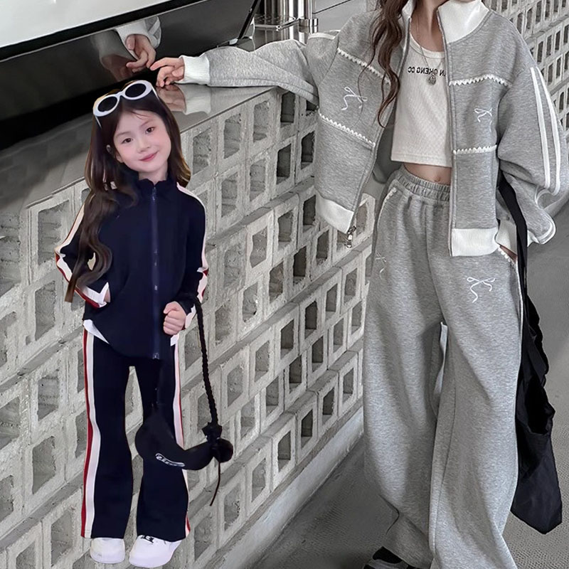条纹花边蝴蝶结外套休闲裤运动服