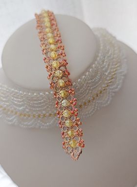 手工diy梭编手链复古风手链女切面锆石饰品进口米珠小众设计礼物