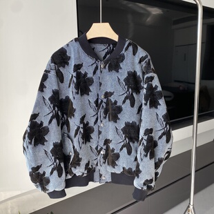 零白原版冬男保暖棒球羽绒服外套新中式国风提花棒球服90绒外套潮