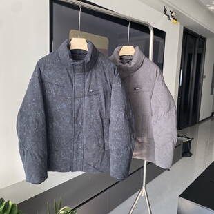 佐泽韩系冬季男加厚保暖羽绒服做旧立领拉链短款外套90绒面包服潮