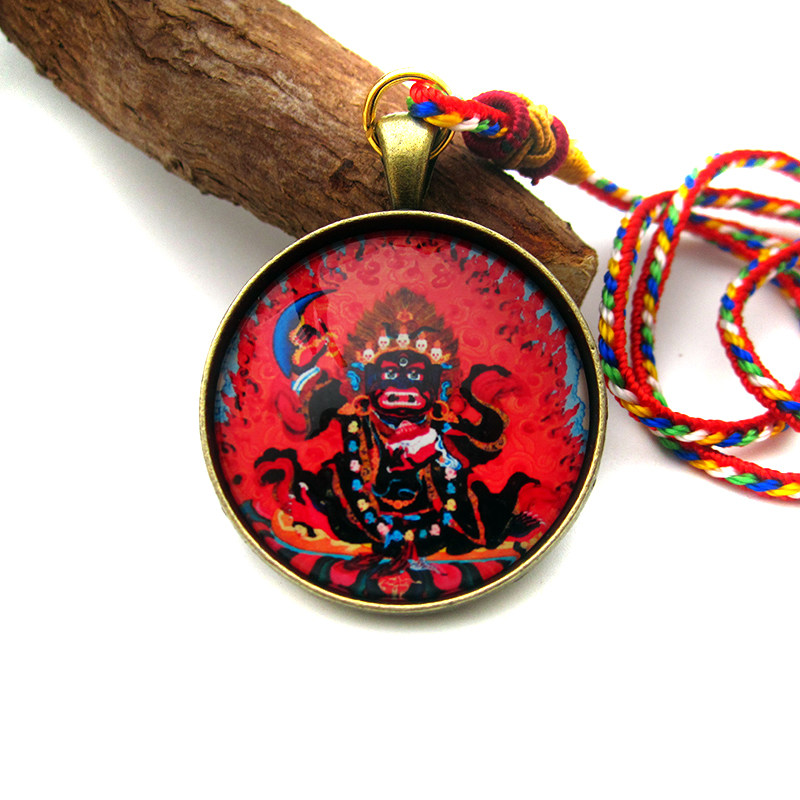 YC6302精品二臂玛哈嘎拉唐卡佛牌吊坠藏地法会结缘饰品定做图案