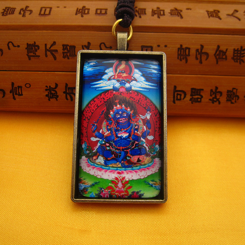 YC4855藏地四臂玛哈嘎拉唐卡古青铜合金佛牌挂坠法会结缘吊坠定制