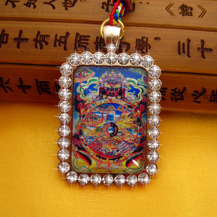 YC5314新款精品藏地六道轮回图镶钻唐卡佛牌吊坠法会结缘挂件定制