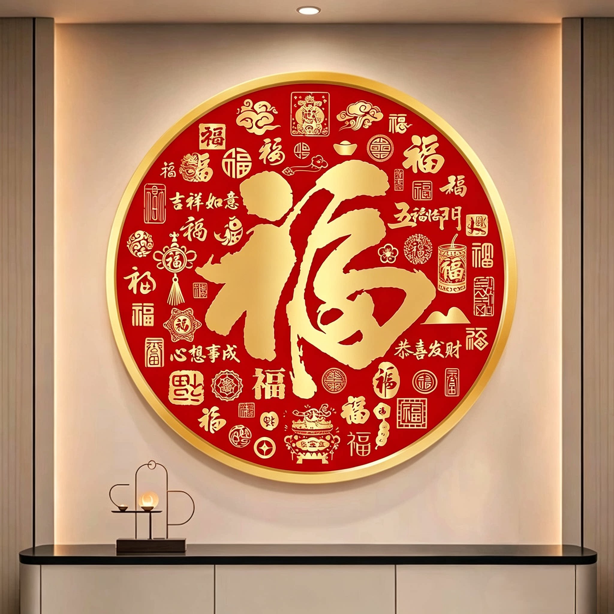 百福图钻石画福字2026新款高级感圆画客厅餐厅店铺满钻手工钻石绣
