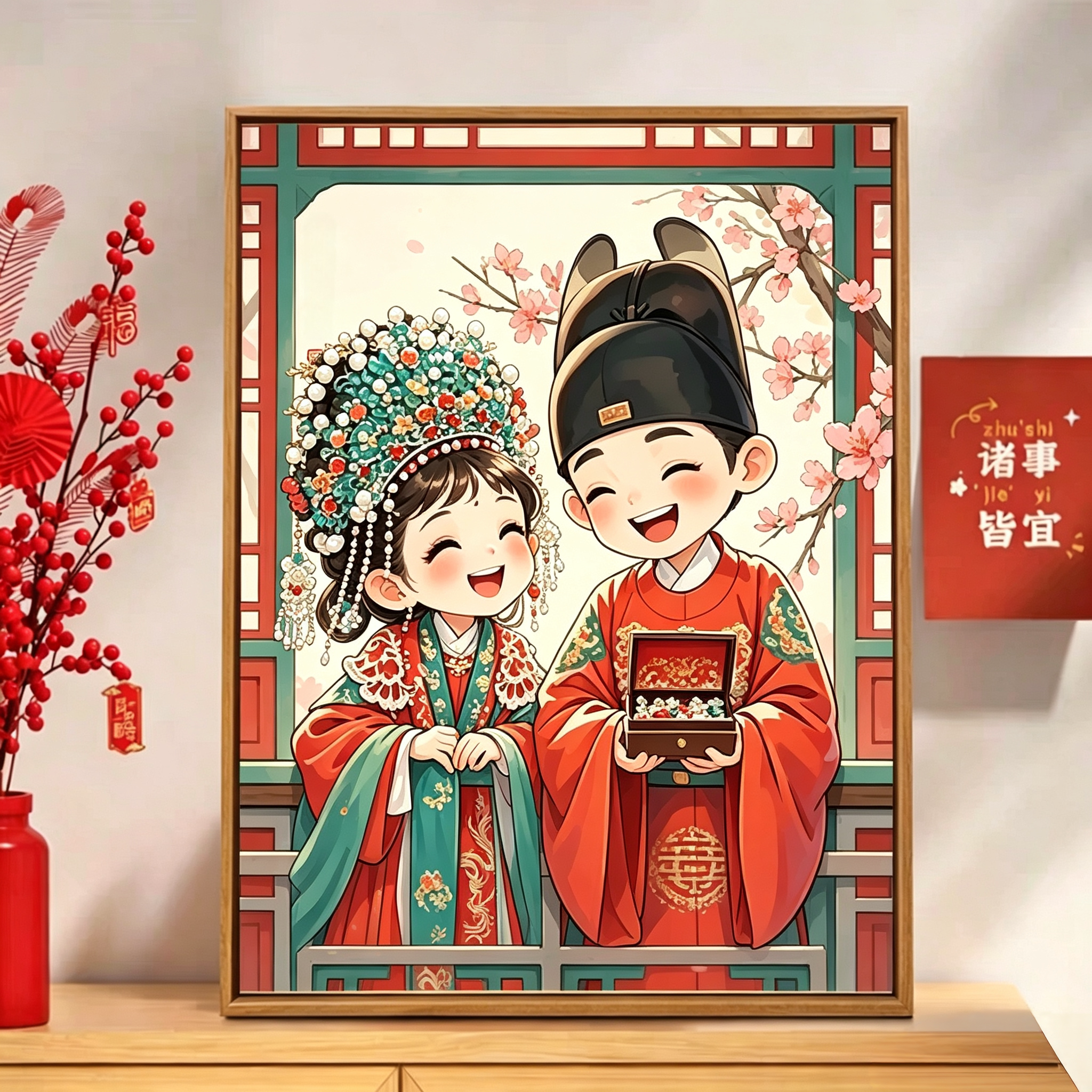 结婚款十字绣2026新款手工线绣婚房卧室喜庆竖版画寓意好古风情侣
