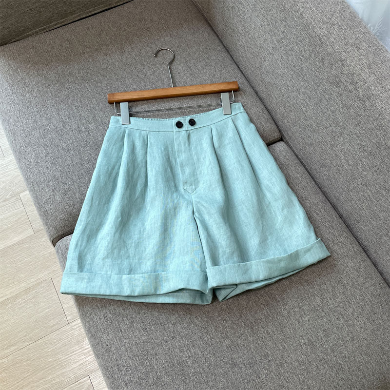 老钱风亚麻高腰阔腿女短裤百搭