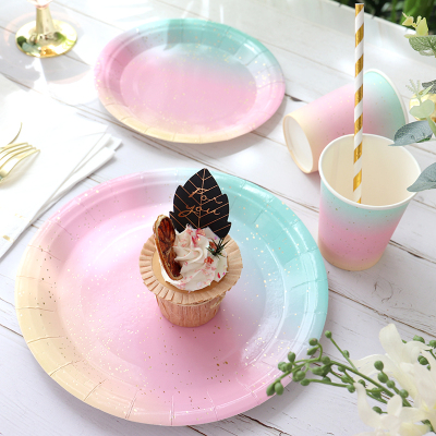 一次性布置儿童生日餐桌彩色纸盘