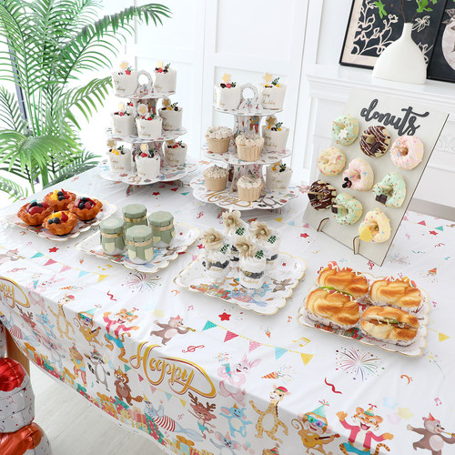 周岁生日场景布置装饰甜品台蛋糕托盘卡通三层甜甜圈摆件展示架