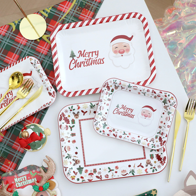 圣诞长方形纸盘甜品摆盘拍照道具