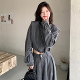 复古时尚短款外套高腰阔腿裤套装女2025秋季新款设计感休闲两件套，女装套装/套裙，2C207