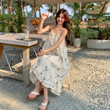 海边度假风碎花吊带连衣裙女2025夏季新款法式超好看气质绝美长裙，女装连衣裙，2C207