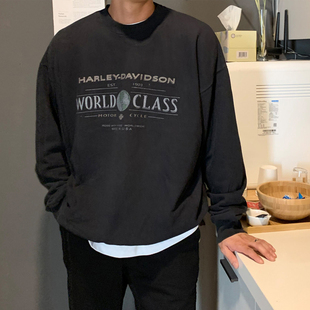 男 卫衣套头印花圆领流行情侣卫衣纯色百搭简约长袖 M51 新品 秋季