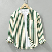 竖条纹长袖 衬衫 男港风宽松日系清新文艺百搭休闲衬衣