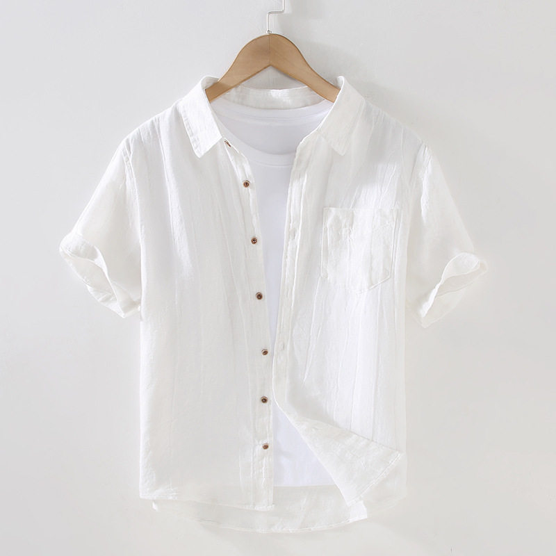 亚麻衬衫男短袖薄款夏季复古新款修身潮流帅气免烫休闲棉麻白,男装,衬衫,淘宝优惠券,粉丝福利购,淘宝优惠卷