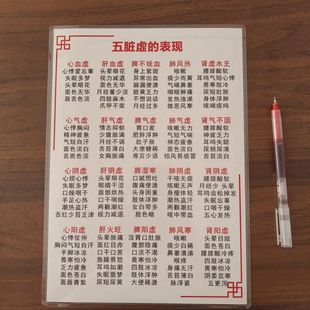 中医诊断 五脏病症自查表 症状总结五脏虚实加厚防水塑封印刷制品