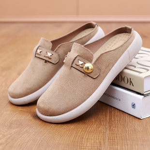 休闲学生懒人一脚蹬拖鞋 百搭帆布鞋 2026新款 勃肯半拖软底包头女鞋