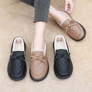 防滑软底中老年妈妈棉鞋 冬季 雪地靴女加绒加厚pu皮面保暖女棉鞋