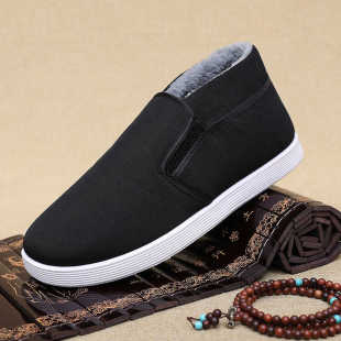 冬季老北京布鞋男款中老年爸爸帆布鞋子加绒加厚高帮保暖防寒棉鞋