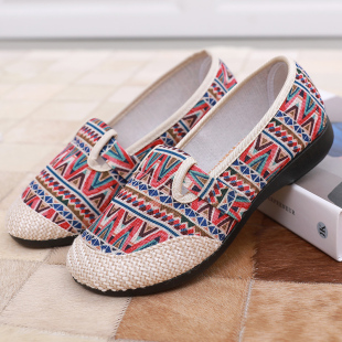 豆豆鞋 亚麻平底耐磨浅口一脚蹬妈妈鞋 民族风情老北京布鞋 帆布女鞋