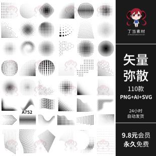 弥散图形球体异形边角点阵波点图案AI矢量PNG免抠可商用美工素材