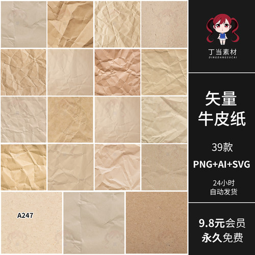 矢量AI泛黄棕色牛皮纸张纹理可商用背景图PS后期手账饭圈美工素材