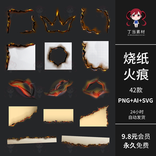复古纸张燃烧烧纸火痕PS合成PNG免抠图可商用AI矢量饭圈美工素材