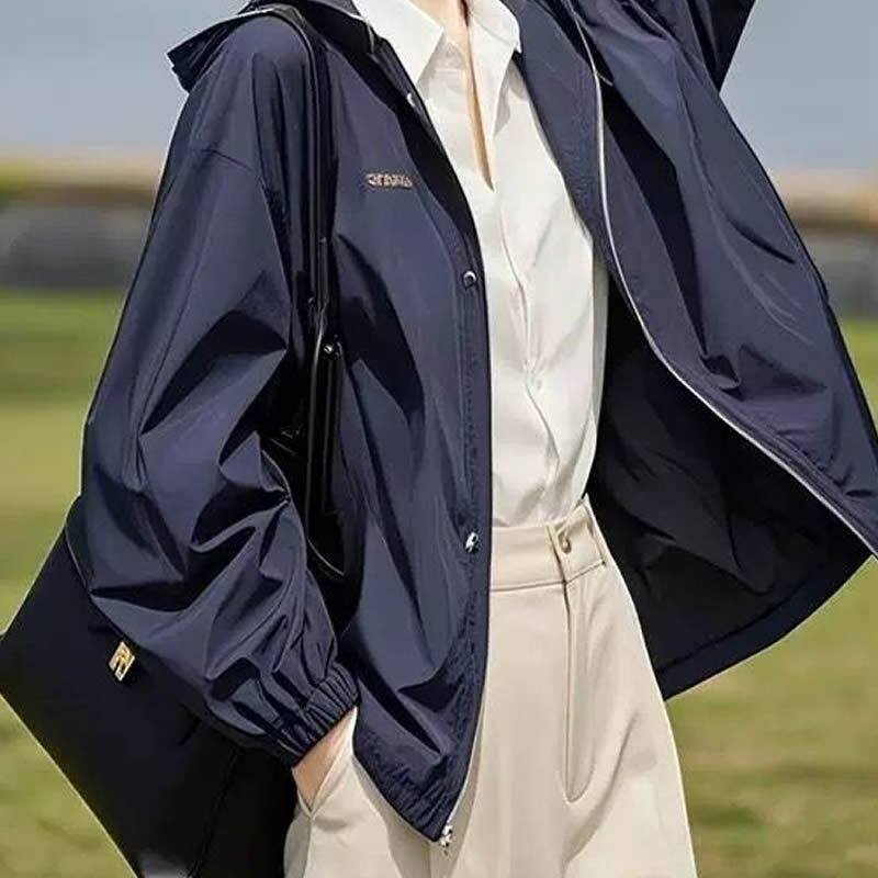 【有内衬】春新款今年流行的小个子独特超好看藏蓝色夹克薄外套女