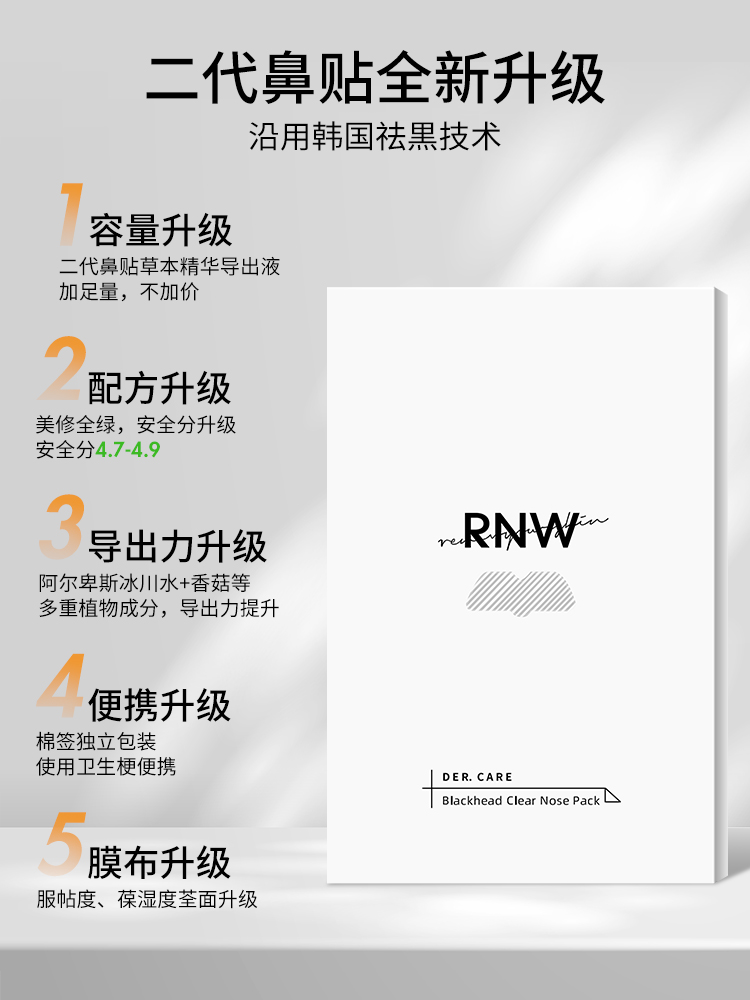 RNW鼻贴去黑头祛粉刺护理套装修复收缩毛孔双重净化深层清洁正品 美容护肤/美体/精油 鼻贴 原图主图